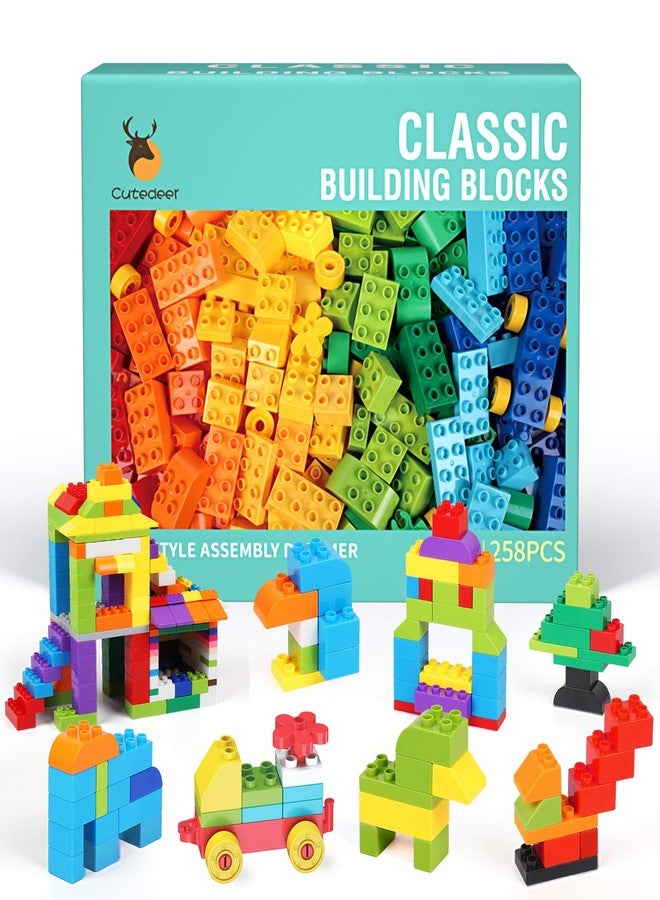 Cutedeer 258 Piece Classic Big Building Blocks Set for Kids Toddlers Compatible with All Major Brands, Large Building Bricks STEM Toys with Gift Box for All Ages Boys Girls - Image 1